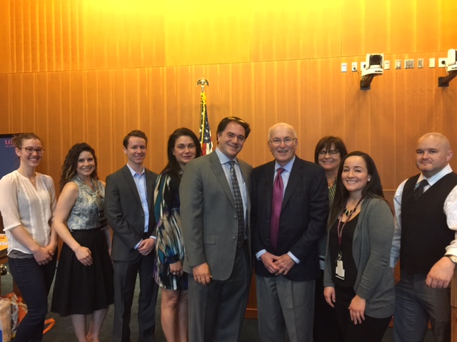 Photo: (starting fifth from left to right), Kevin Chroman and Fred Glassman of Family Divorce Solutions of San Fernando Valley; Loyola Law School Professors Mary Culbert, and Professor Sara Campos, together with the staff at The Center for Conflict Resolution.